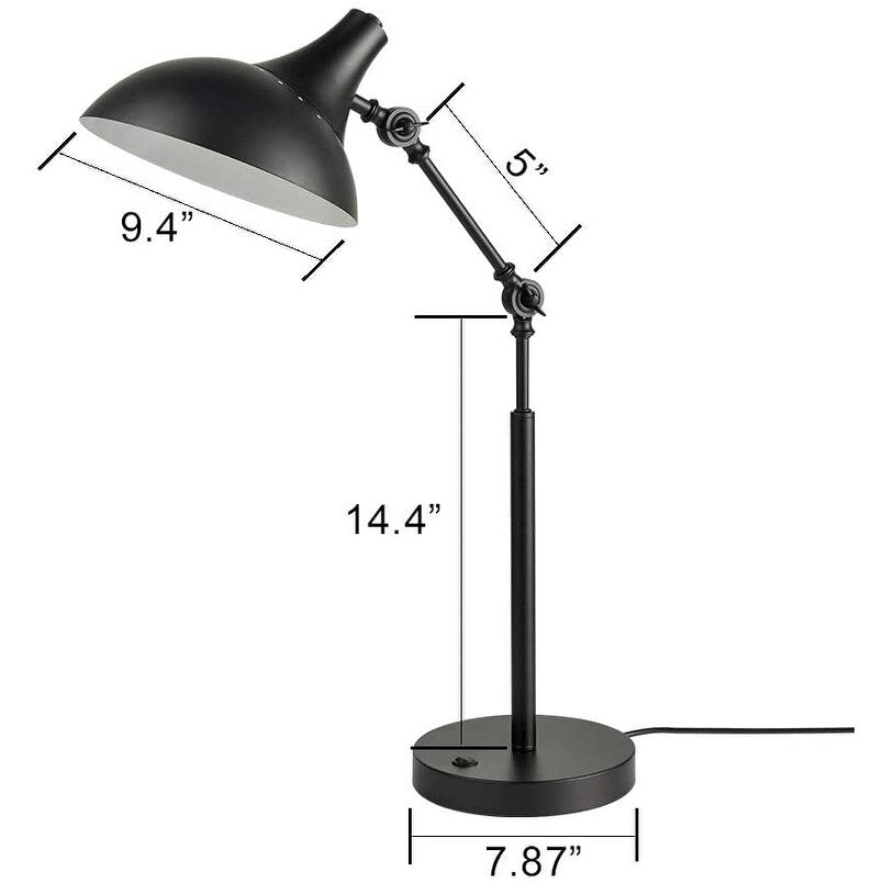 Turin Modern Swing Arm Desk Lamp Black Reading Table Lamp