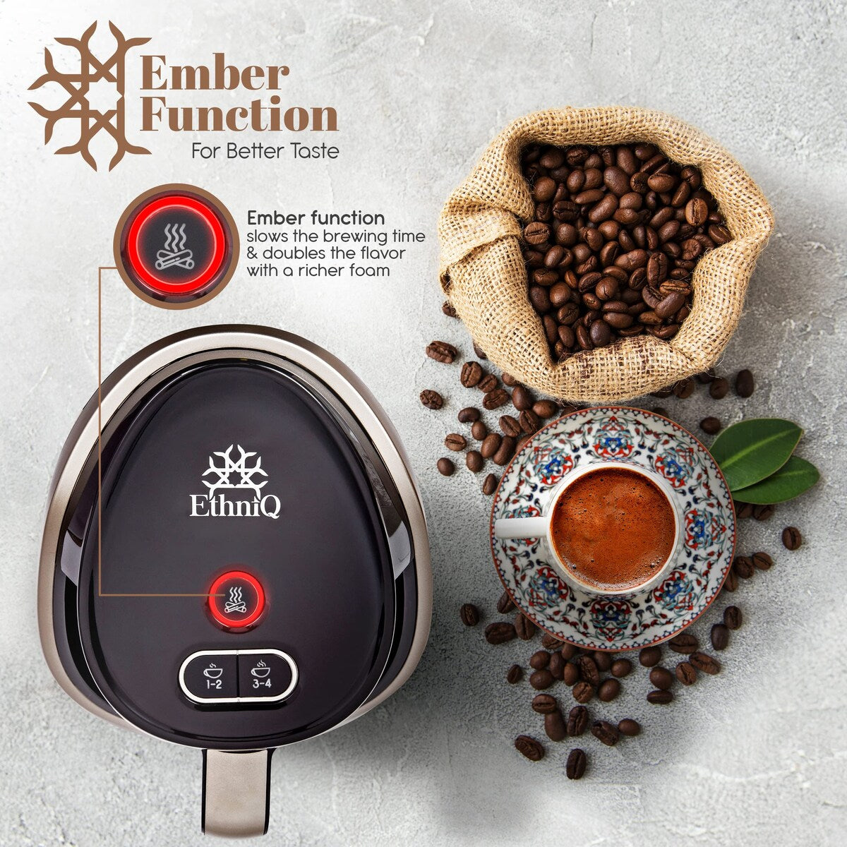 Turkish Coffee Maker - 100% BPA Free, 120V, 1 to 4 Cup Brewing Capacity with Cook Sense Technology of Turkish & Greek Coffee