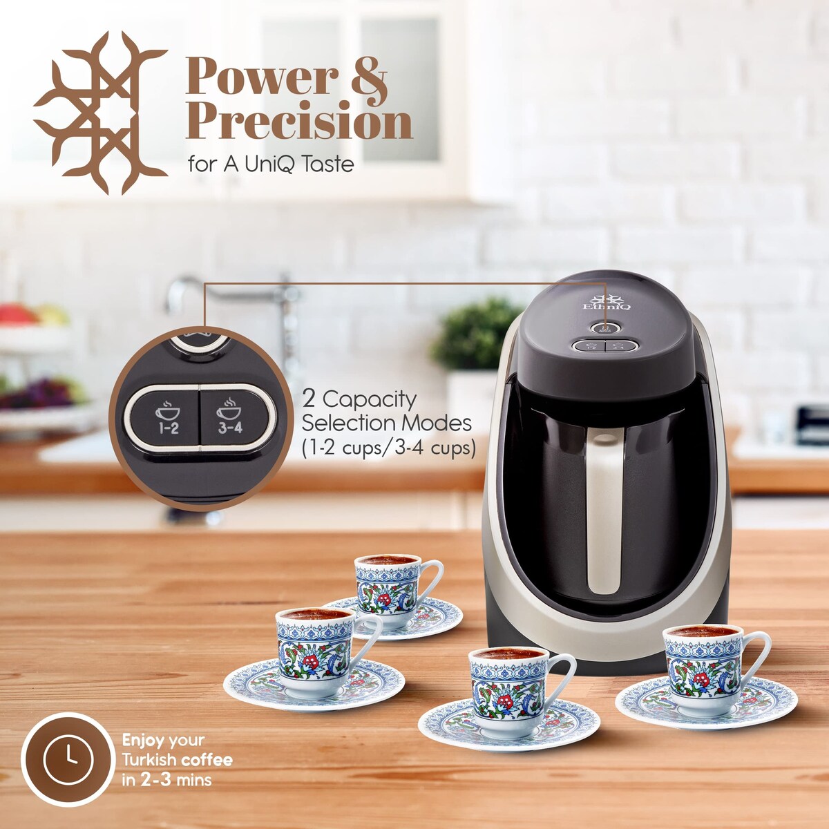 Turkish Coffee Maker - 100% BPA Free, 120V, 1 to 4 Cup Brewing Capacity with Cook Sense Technology of Turkish & Greek Coffee