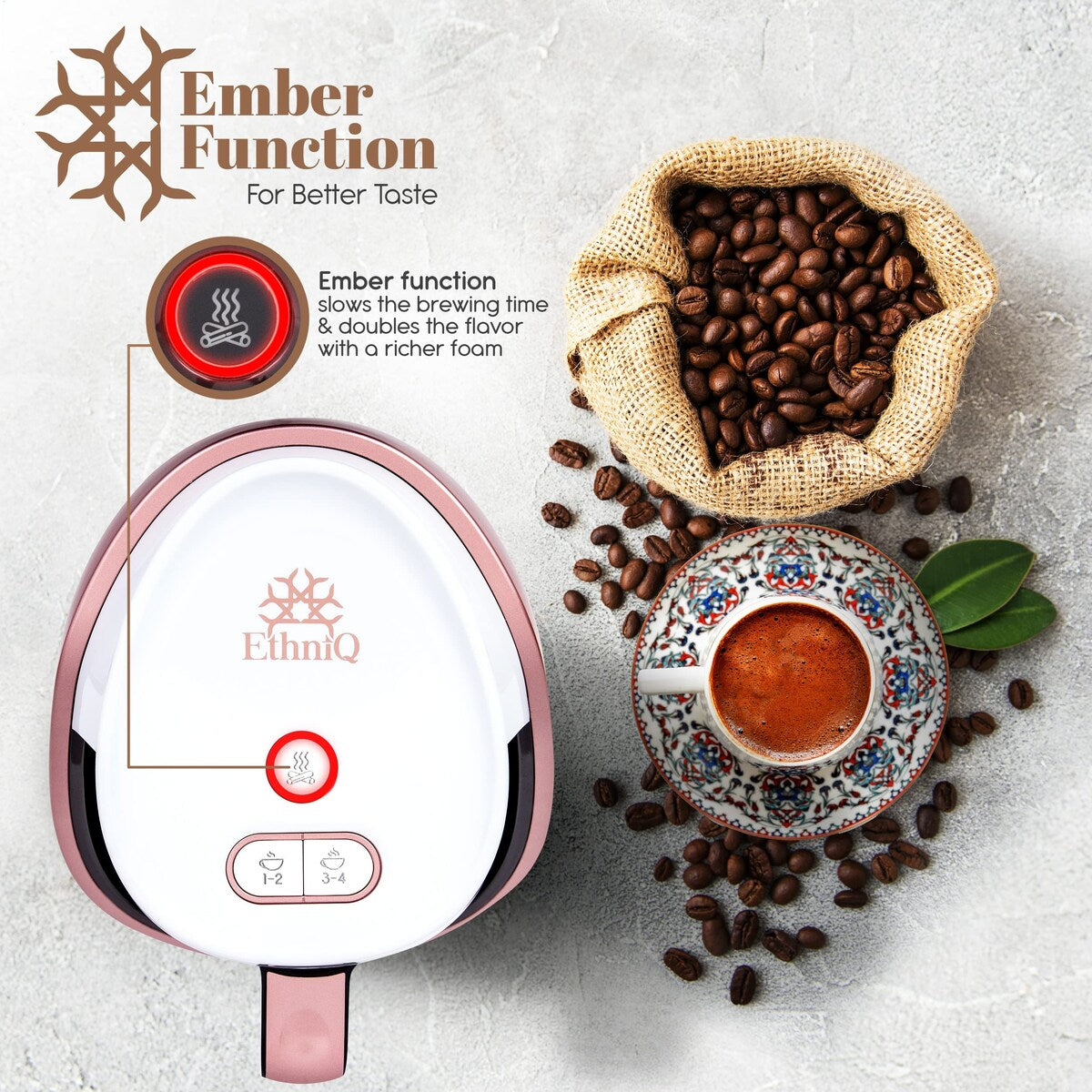 Turkish Coffee Maker - 100% BPA Free, 120V, 1 to 4 Cup Brewing Capacity with Cook Sense Technology of Turkish & Greek Coffee