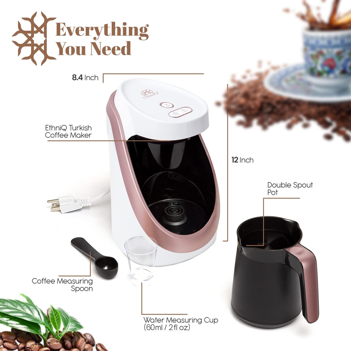 Turkish Coffee Maker - 100% BPA Free, 120V, 1 to 4 Cup Brewing Capacity with Cook Sense Technology of Turkish & Greek Coffee