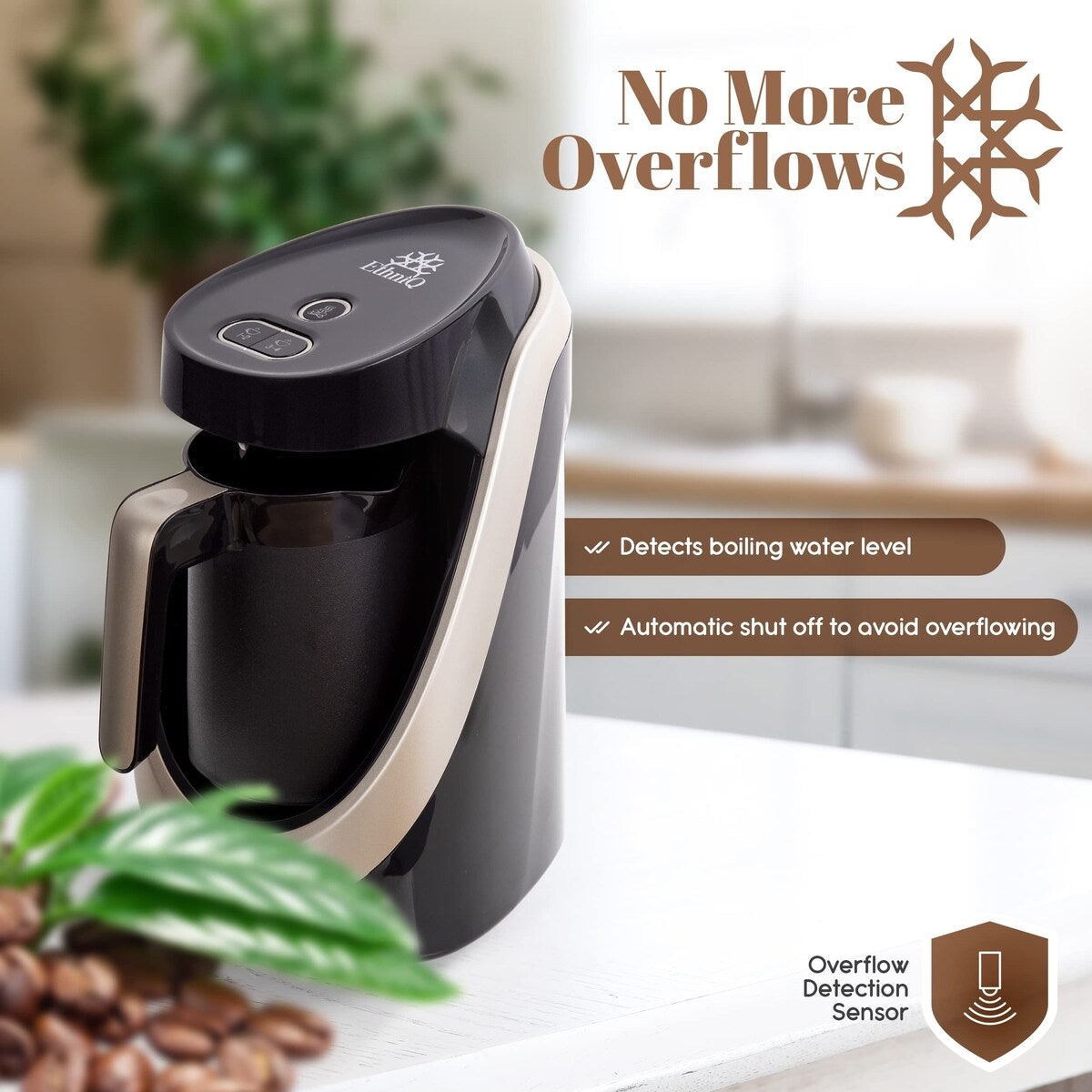 Turkish Coffee Maker - 100% BPA Free, 120V, 1 to 4 Cup Brewing Capacity with Cook Sense Technology of Turkish & Greek Coffee