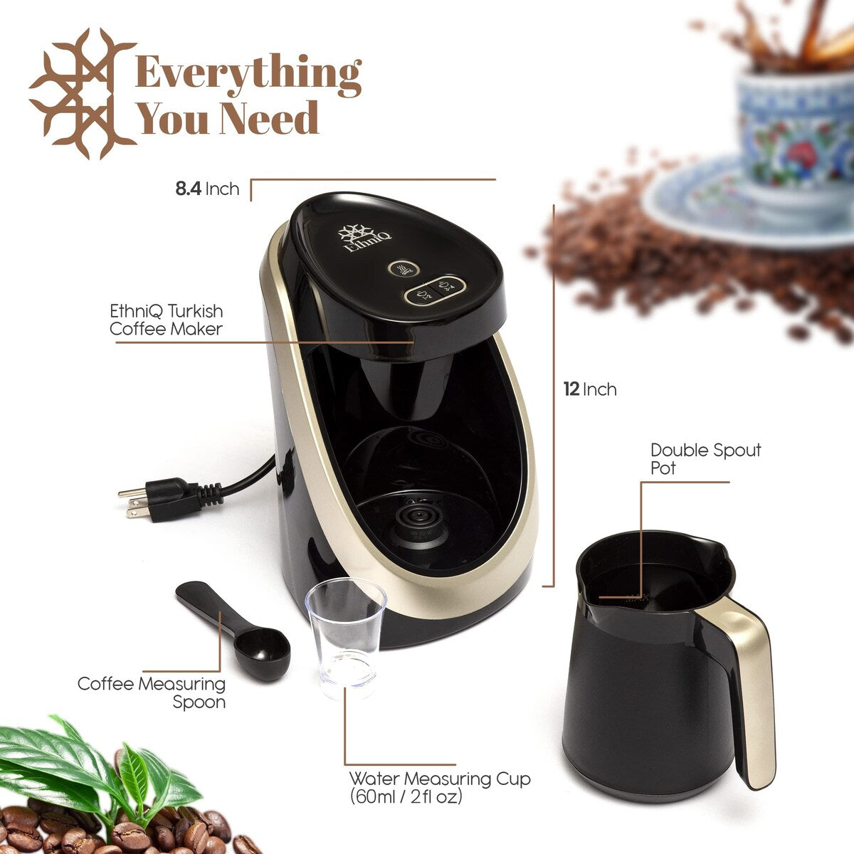 Turkish Coffee Maker - 100% BPA Free, 120V, 1 to 4 Cup Brewing Capacity with Cook Sense Technology of Turkish & Greek Coffee