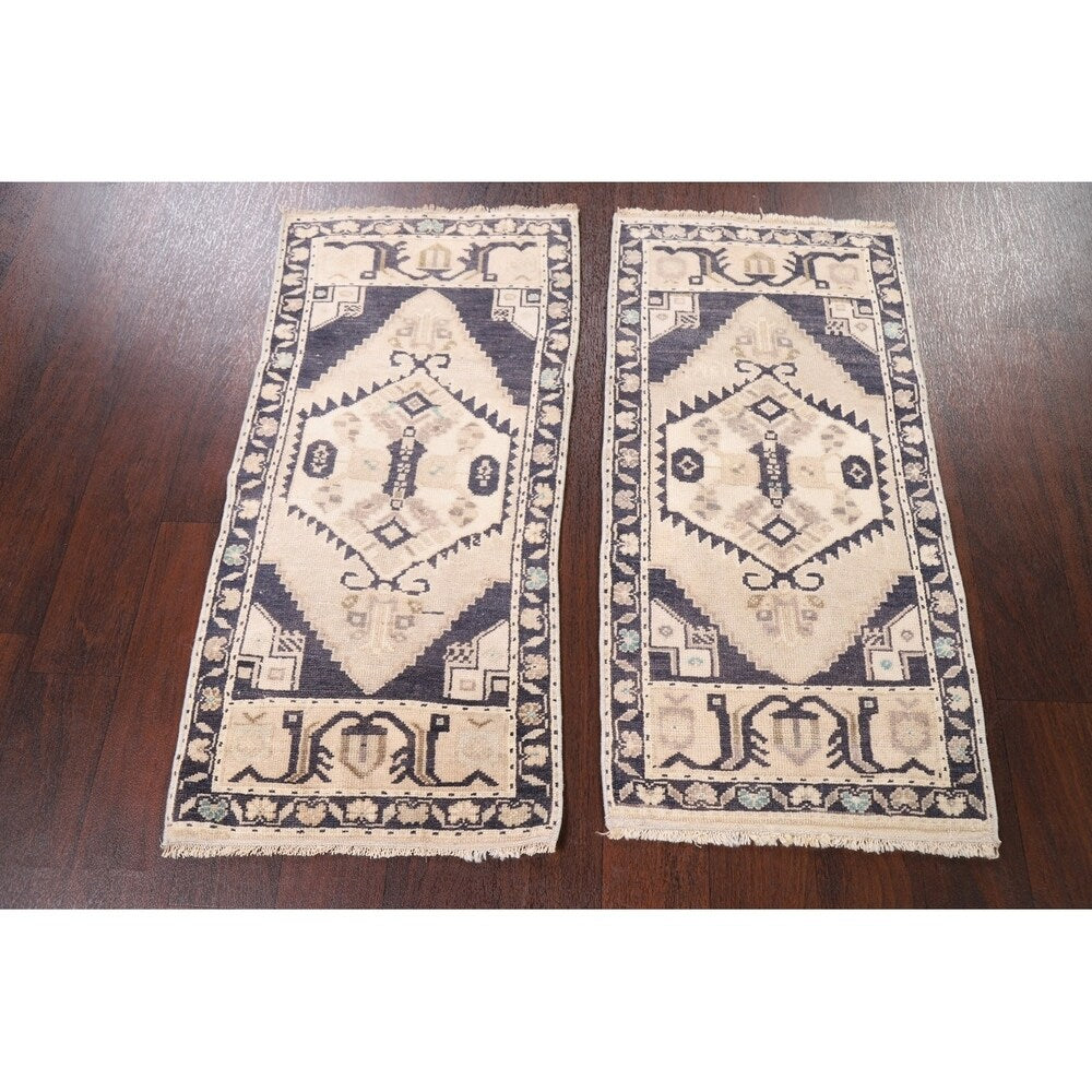 Turkish Hand-Knotted Set of 2 Geometric Anatolian Oriental Area Rugs - 1'7" x 3'4"