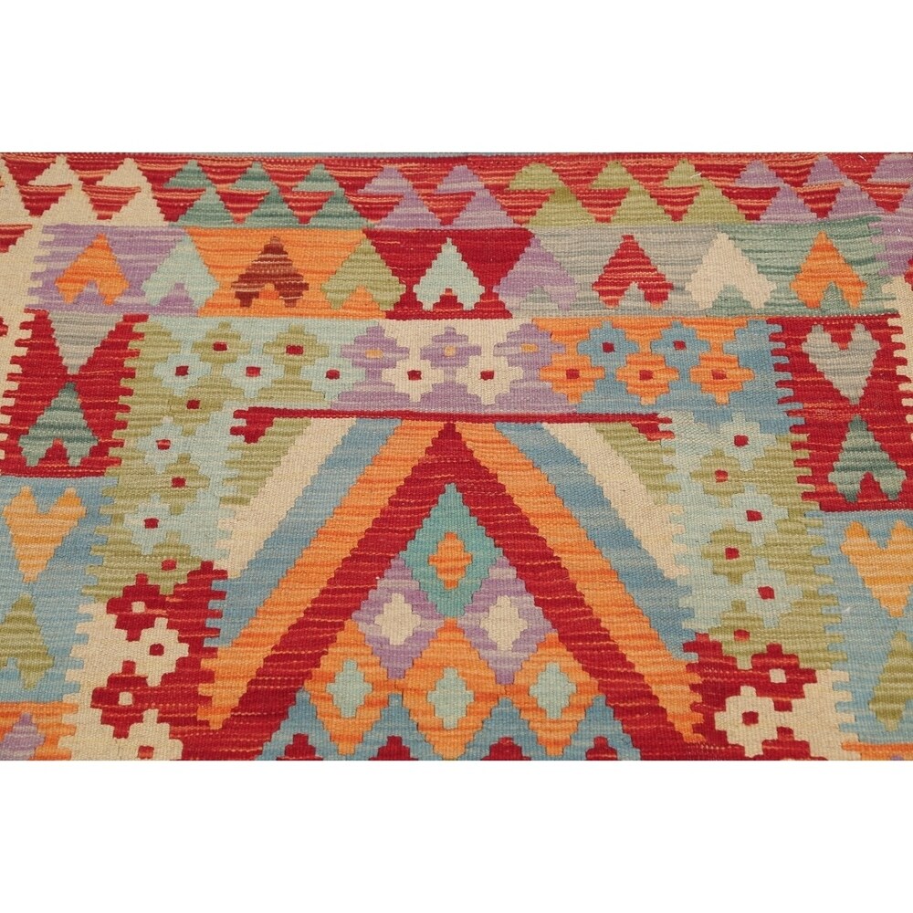 Turkish Kilim Hand-Woven Diamond Oriental Modern Wool Runner Rug - 6'7" x 3'4" Runner
