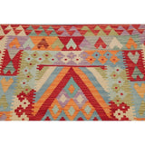 Turkish Kilim Hand-Woven Diamond Oriental Modern Wool Runner Rug - 6'7" x 3'4" Runner