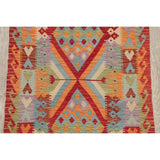 Turkish Kilim Hand-Woven Diamond Oriental Modern Wool Runner Rug - 6'7" x 3'4" Runner