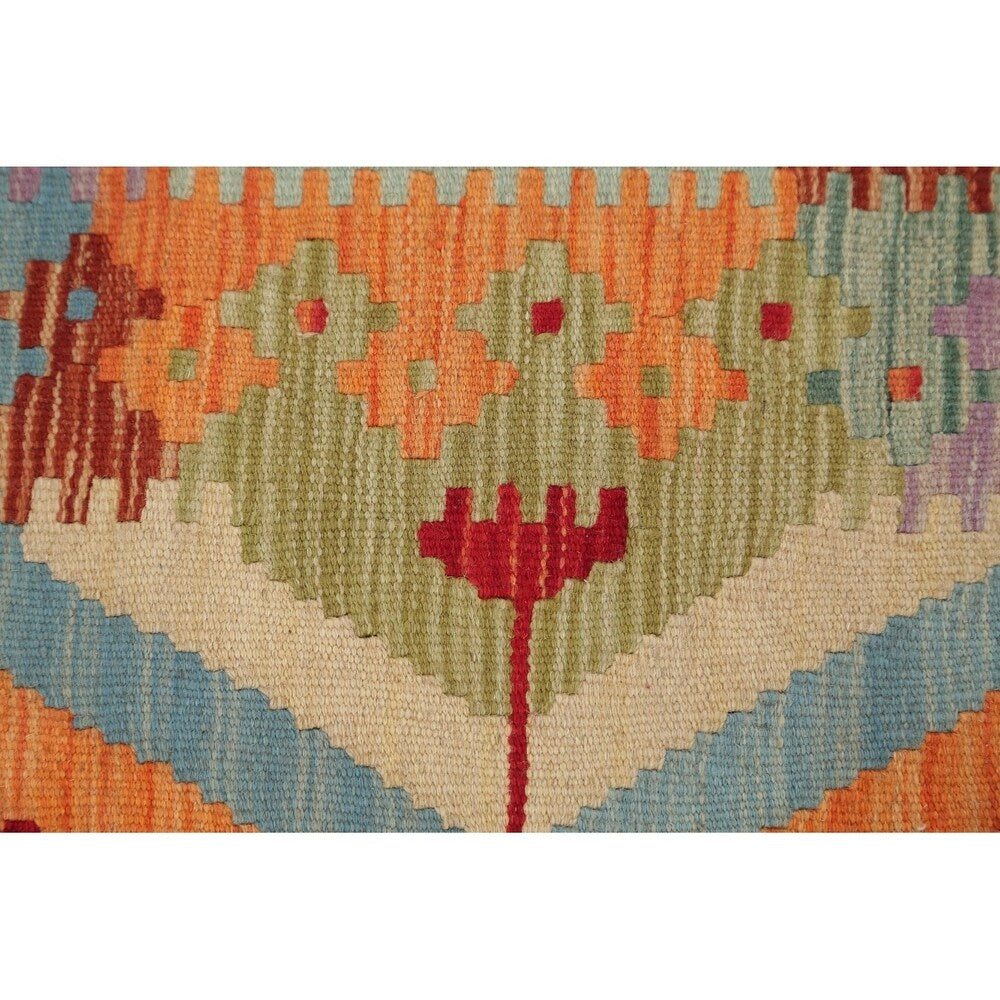 Turkish Kilim Hand-Woven Diamond Oriental Modern Wool Runner Rug - 6'7" x 3'4" Runner