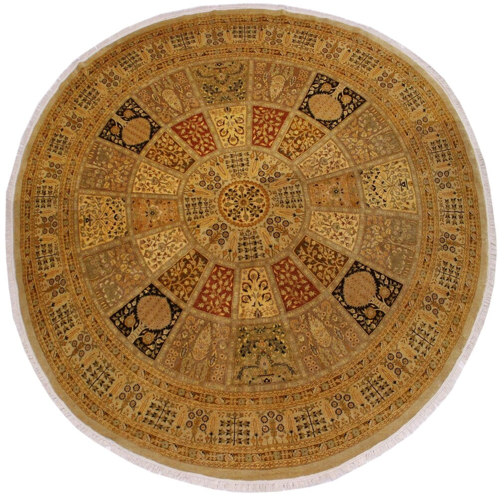 Arshs Fine Rugs Handmade Turkish Knotted Istanbul Awilda Gold/Rust Wool Round Rug - 9'1 x 9'3 - 9'1" x 9'3"
