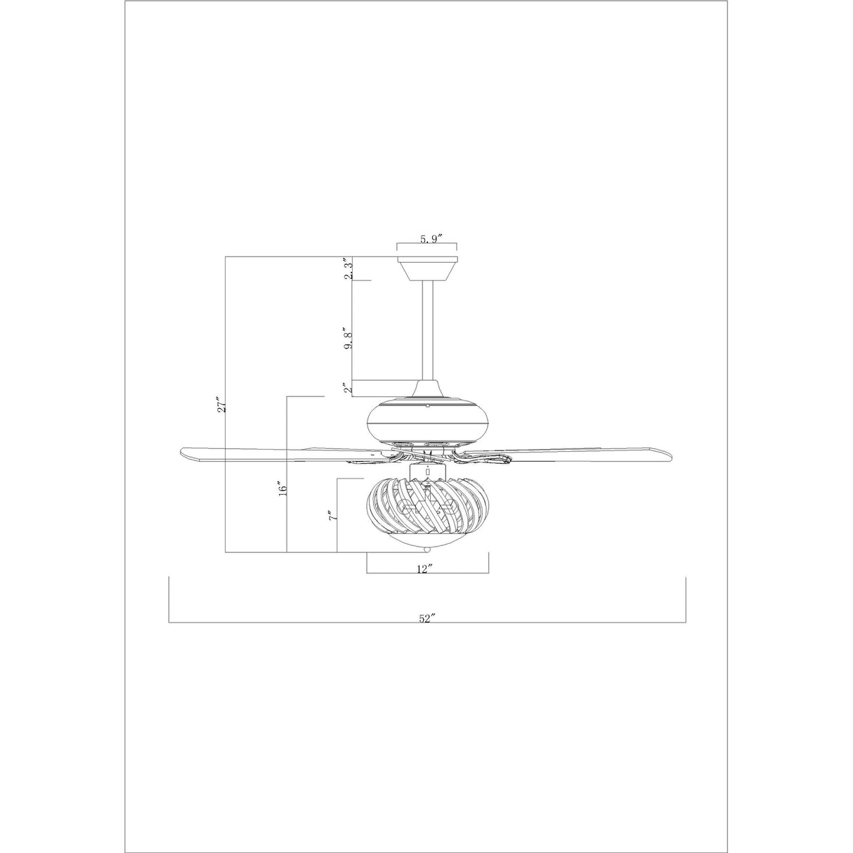Turner 52 Inch Chrome Polish Crystal Ceiling Fan 3 Light with Remote