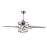 Turner 52 Inch Chrome Polish Crystal Ceiling Fan 3 Light with Remote