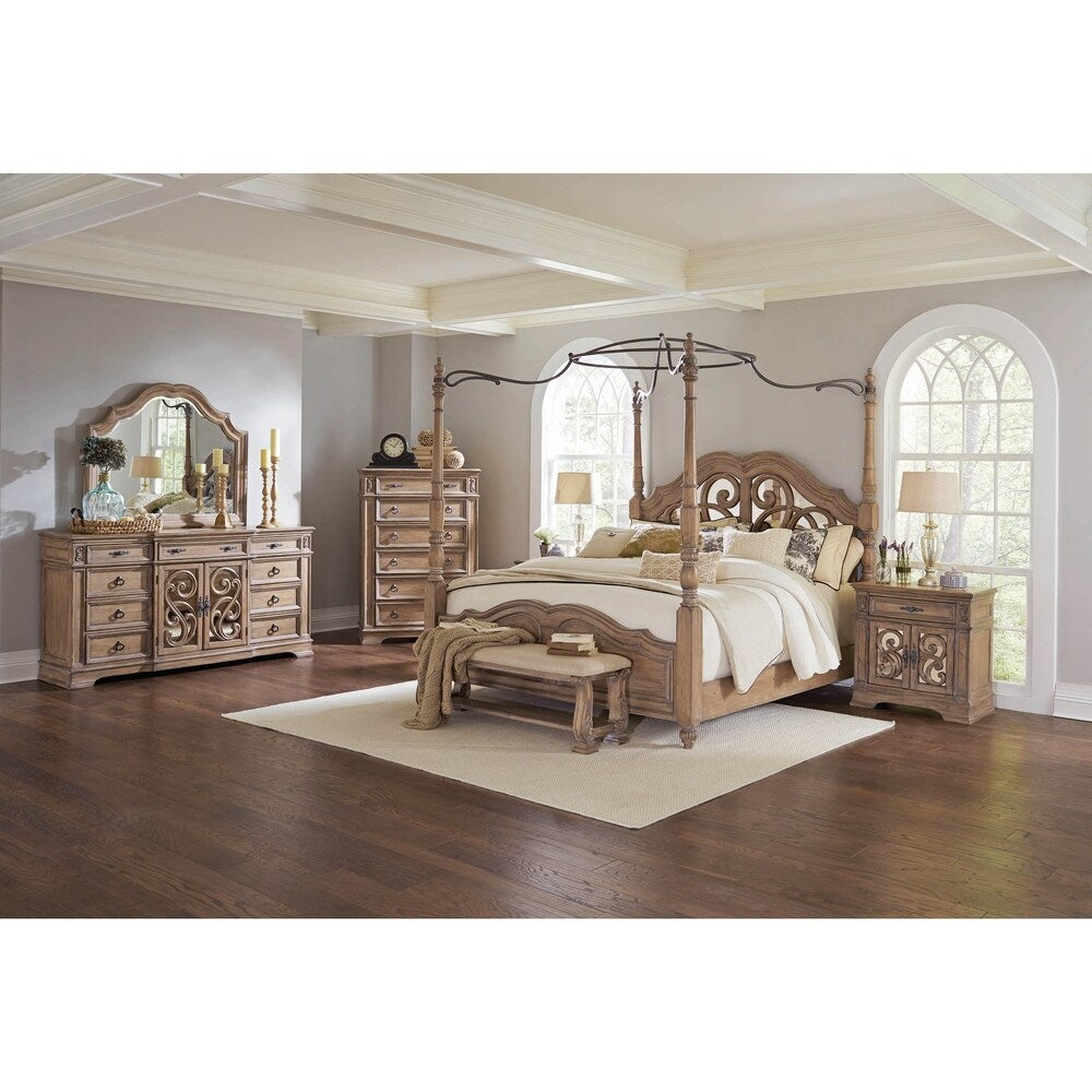Tuscany Antique Linen 4-piece Poster Bedroom Set with 2 Nightstands