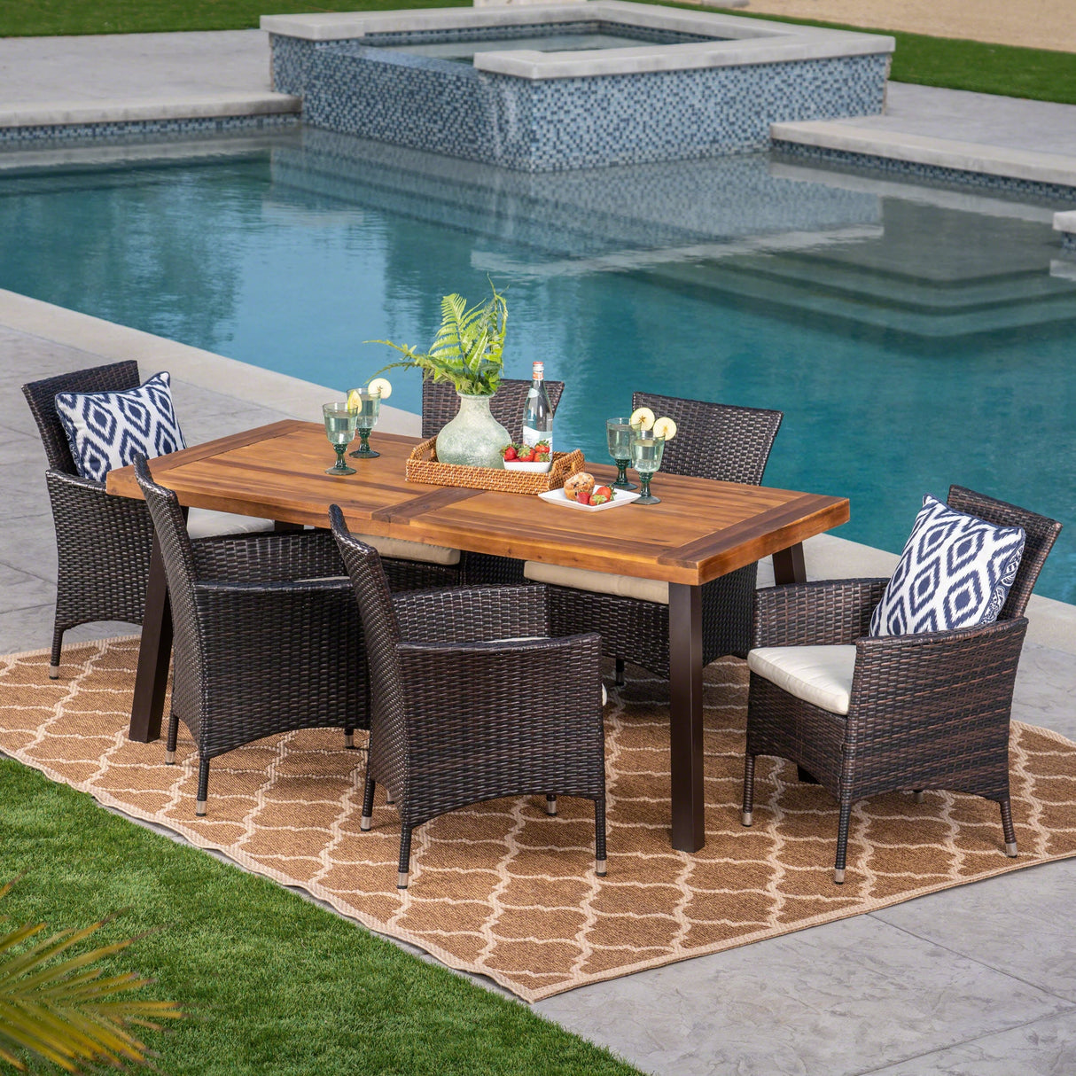 Tustin Outdoor 7-piece Wood/ Wicker Dining Set by Christopher Knight Home