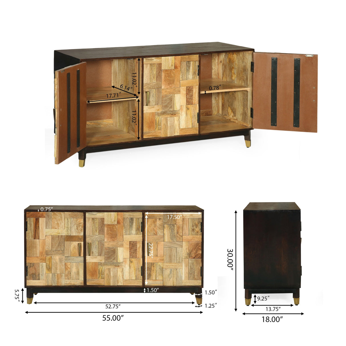 Tutherly Mango Wood 3 Door Sideboard by Christopher Knight Home