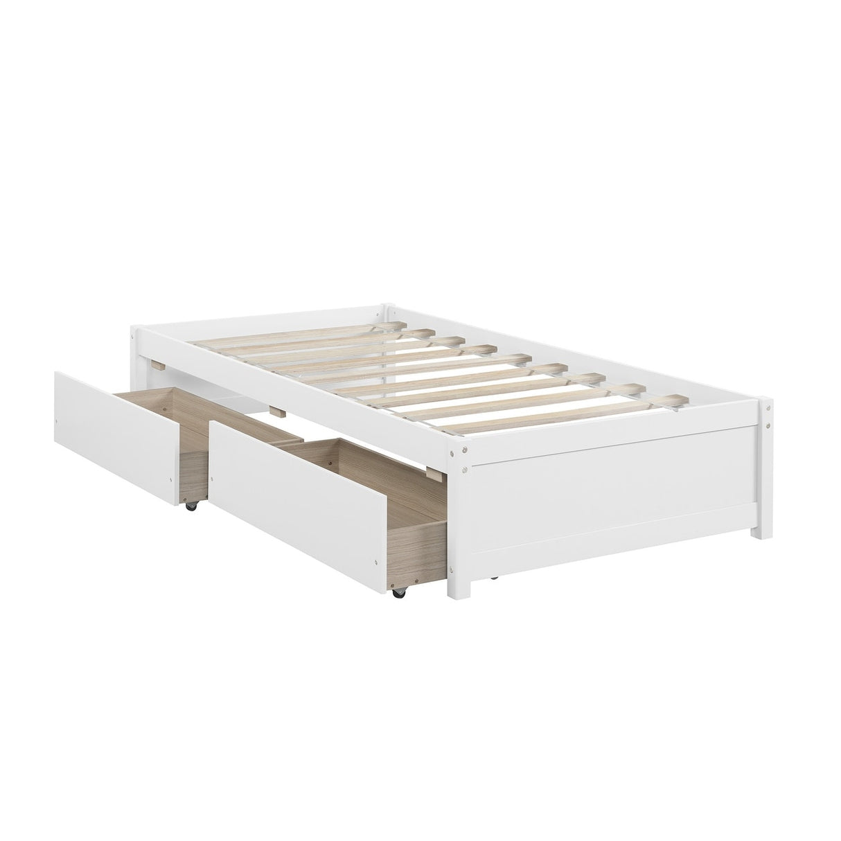 Twin Bed with 2 Drawers, Solid Wood, No Box Spring Needed