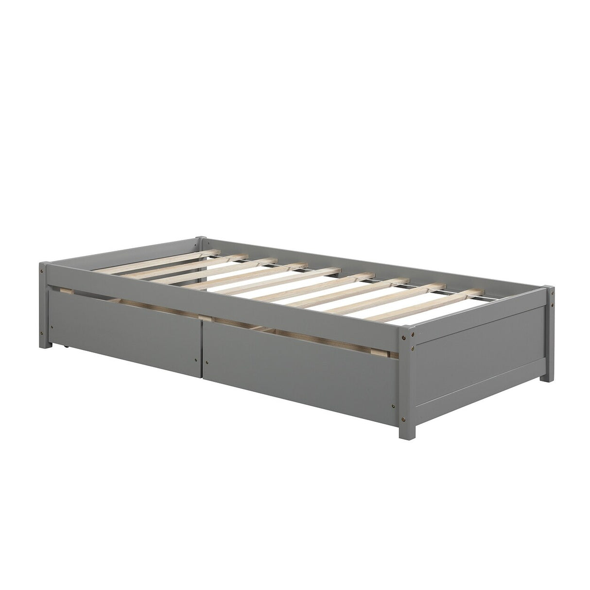 Twin Bed with 2 Drawers, Solid Wood, No Box Spring Needed