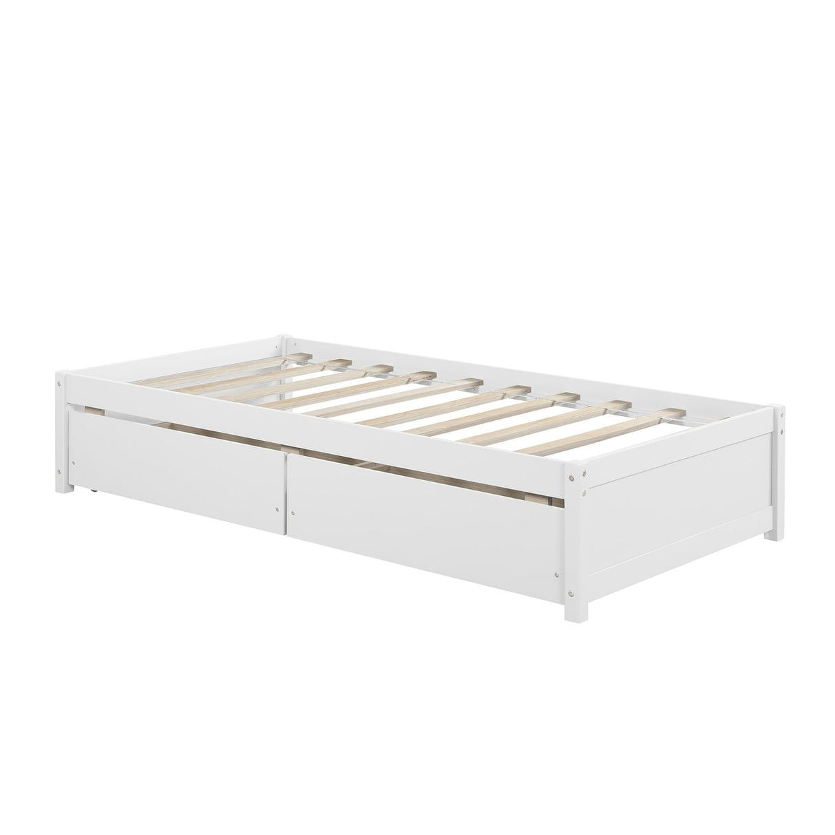 Twin Bed with 2 Drawers, Solid Wood, No Box Spring Needed