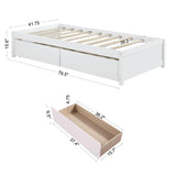 Twin Bed with 2 Drawers, Solid Wood, No Box Spring Needed