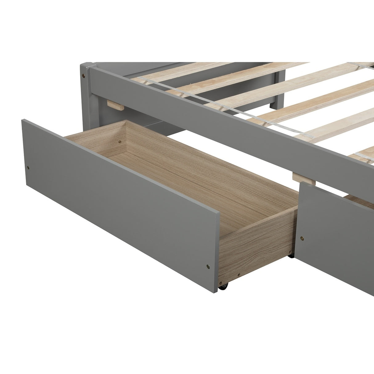 Twin Bed with 2 Drawers, Solid Wood, No Box Spring Needed