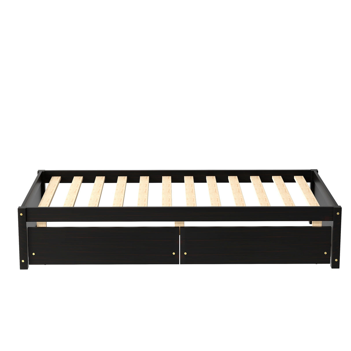 Twin Bed with 2 Drawers, Solid Wood, No Box Spring Needed