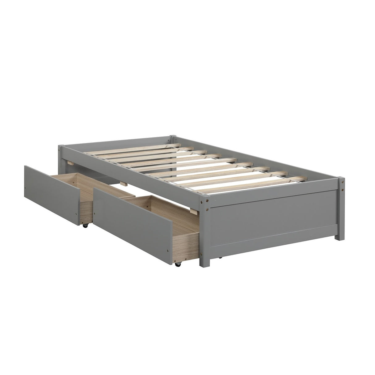 Twin Bed with 2 Drawers, Solid Wood, No Box Spring Needed