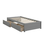 Twin Bed with 2 Drawers, Solid Wood, No Box Spring Needed