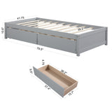 Twin Bed with 2 Drawers, Solid Wood, No Box Spring Needed