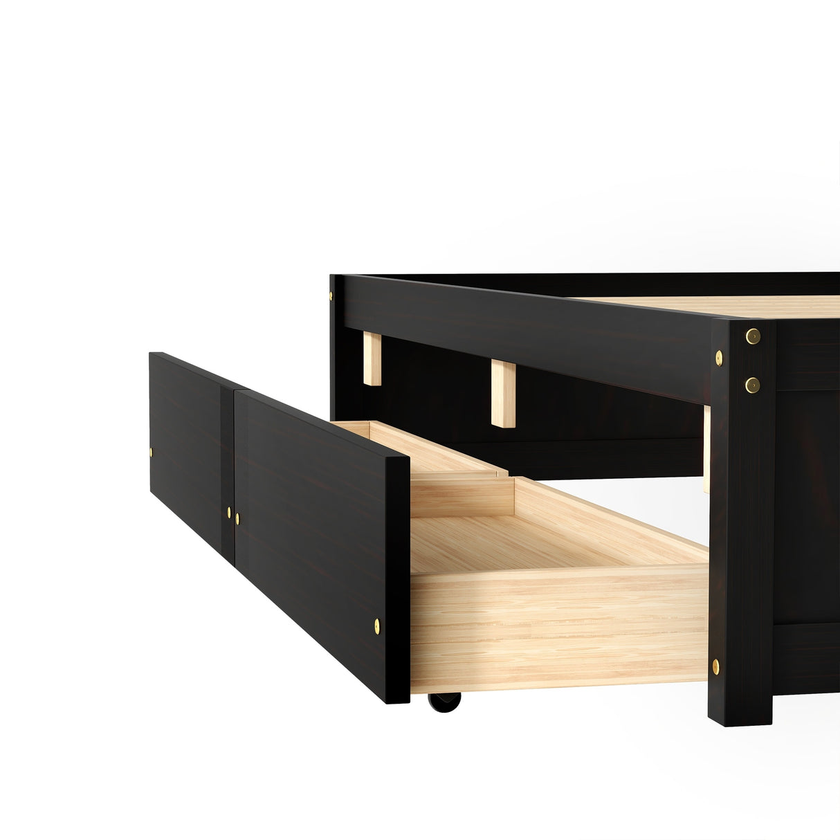Twin Bed with 2 Drawers, Solid Wood, No Box Spring Needed