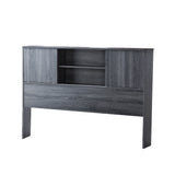 Twin Bookcase Headboard with 2 Sliding Doors, Distressed Gray