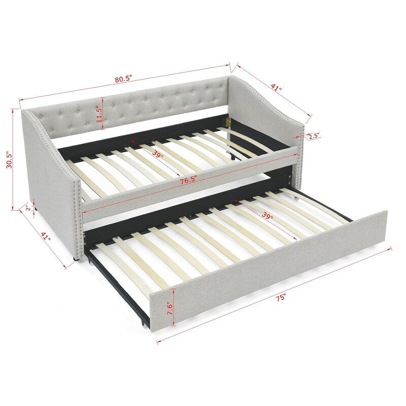 Twin Daybed with Twin Size Trundle Upholstered Tufted Sofa Bed