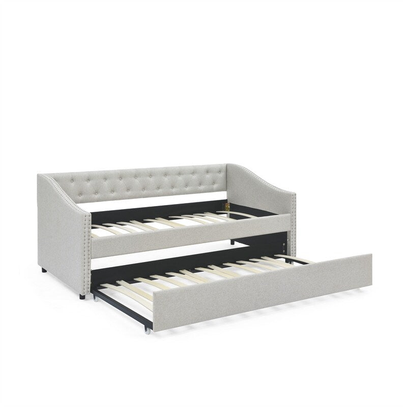 Twin Daybed with Twin Size Trundle Upholstered Tufted Sofa Bed