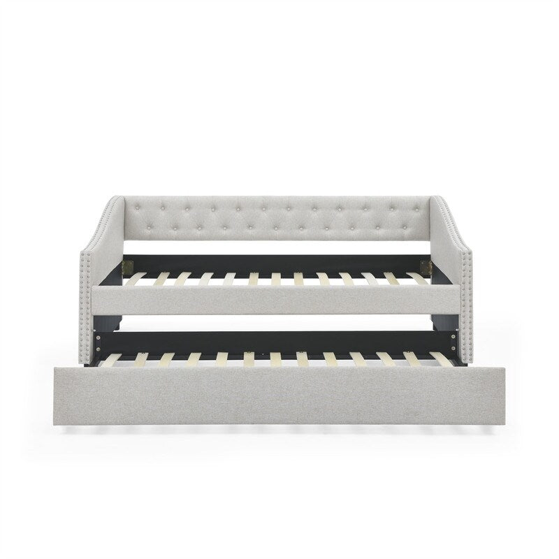 Twin Daybed with Twin Size Trundle Upholstered Tufted Sofa Bed