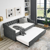 Twin Daybed with Twin Size Trundle Upholstered Tufted Sofa Bed