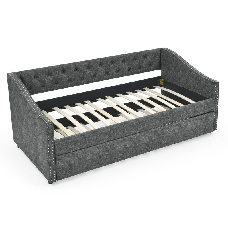 Twin Daybed with Twin Size Trundle Upholstered Tufted Sofa Bed