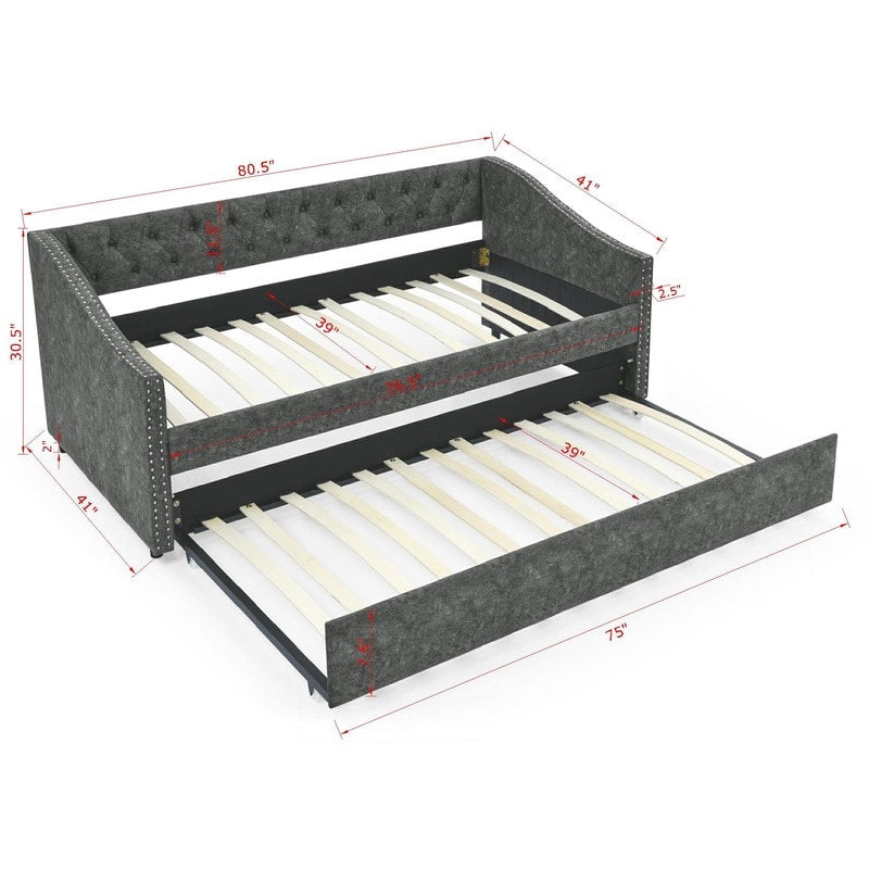 Twin Daybed with Twin Size Trundle Upholstered Tufted Sofa Bed