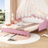 Twin Extending Daybed with LED Lights, Modern Upholstered Princess Daybed