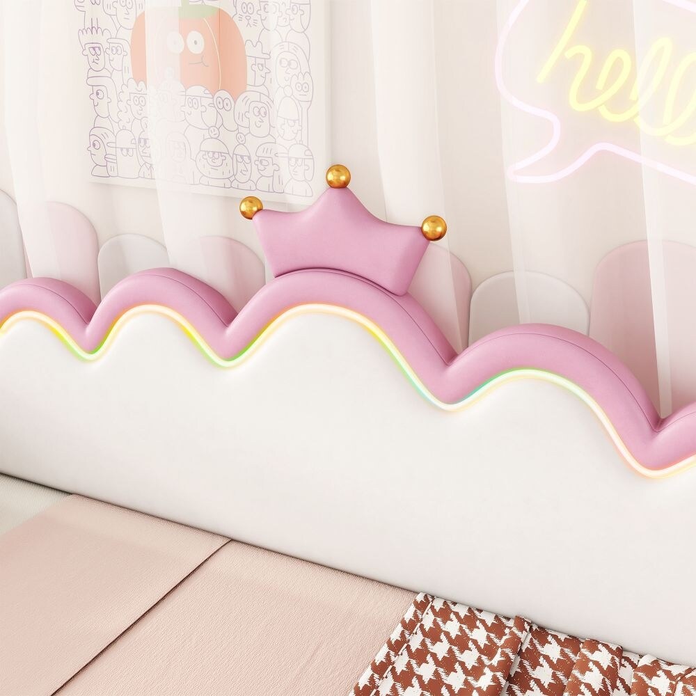 Twin Extending Daybed with LED Lights, Modern Upholstered Princess Daybed