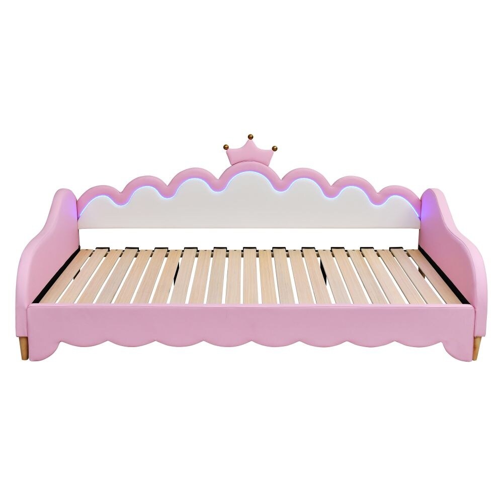 Twin Extending Daybed with LED Lights, Modern Upholstered Princess Daybed