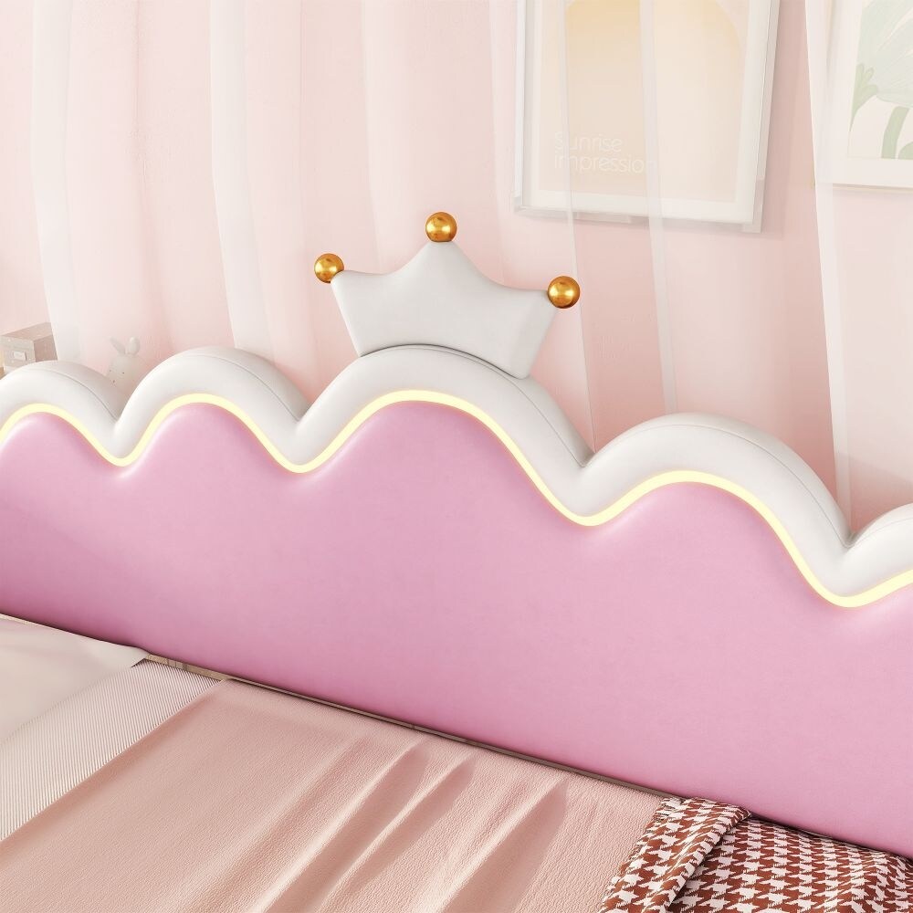 Twin Extending Daybed with LED Lights, Modern Upholstered Princess Daybed