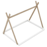 Twin/Full Size Tent Wood Floor Bed with Triangle Structure & X-Shaped Safety railings, Montessori Style House Tent Bed Frame