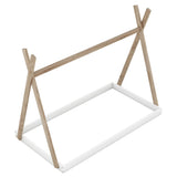 Twin/Full Size Tent Wood Floor Bed with Triangle Structure & X-Shaped Safety railings, Montessori Style House Tent Bed Frame