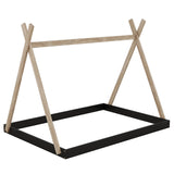 Twin/Full Size Tent Wood Floor Bed with Triangle Structure & X-Shaped Safety railings, Montessori Style House Tent Bed Frame