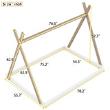 Twin/Full Size Tent Wood Floor Bed with Triangle Structure & X-Shaped Safety railings, Montessori Style House Tent Bed Frame