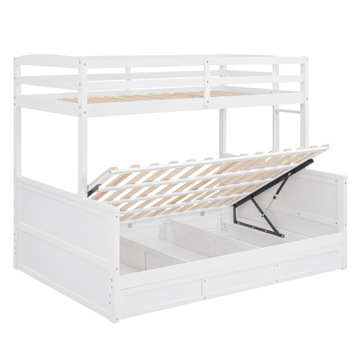 Twin Over Full Bunk Bed with Hydraulic Lift Up Storage, Detachable 2 Separate Platform Bed, Wood Bunk Bed Frame with Guard Rails