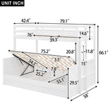 Twin Over Full Bunk Bed with Hydraulic Lift Up Storage, Detachable 2 Separate Platform Bed, Wood Bunk Bed Frame with Guard Rails