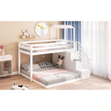 Twin Over Full House Roof Bunk Bed with Staircase, Stairway Bedrfame with Shelves & Moveable Down-Bed & Safety Guardrails
