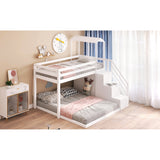Twin Over Full House Roof Bunk Bed with Staircase, Stairway Bedrfame with Shelves & Moveable Down-Bed & Safety Guardrails