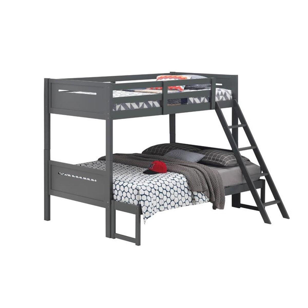 Twin Over Full Wood Slat Bunk Bed with Angled Ladder