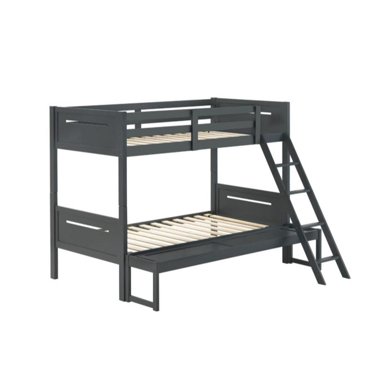 Twin Over Full Wood Slat Bunk Bed with Angled Ladder