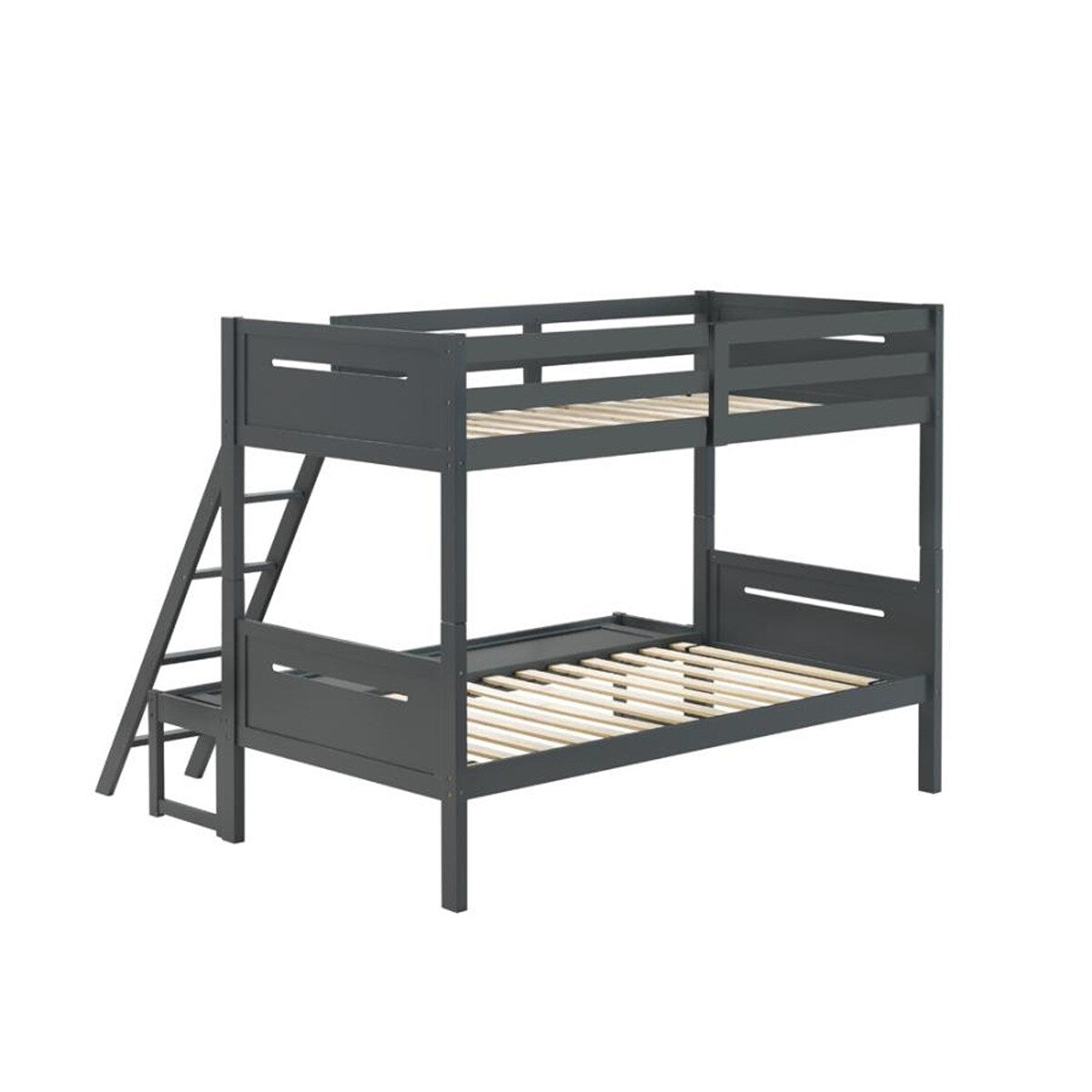 Twin Over Full Wood Slat Bunk Bed with Angled Ladder